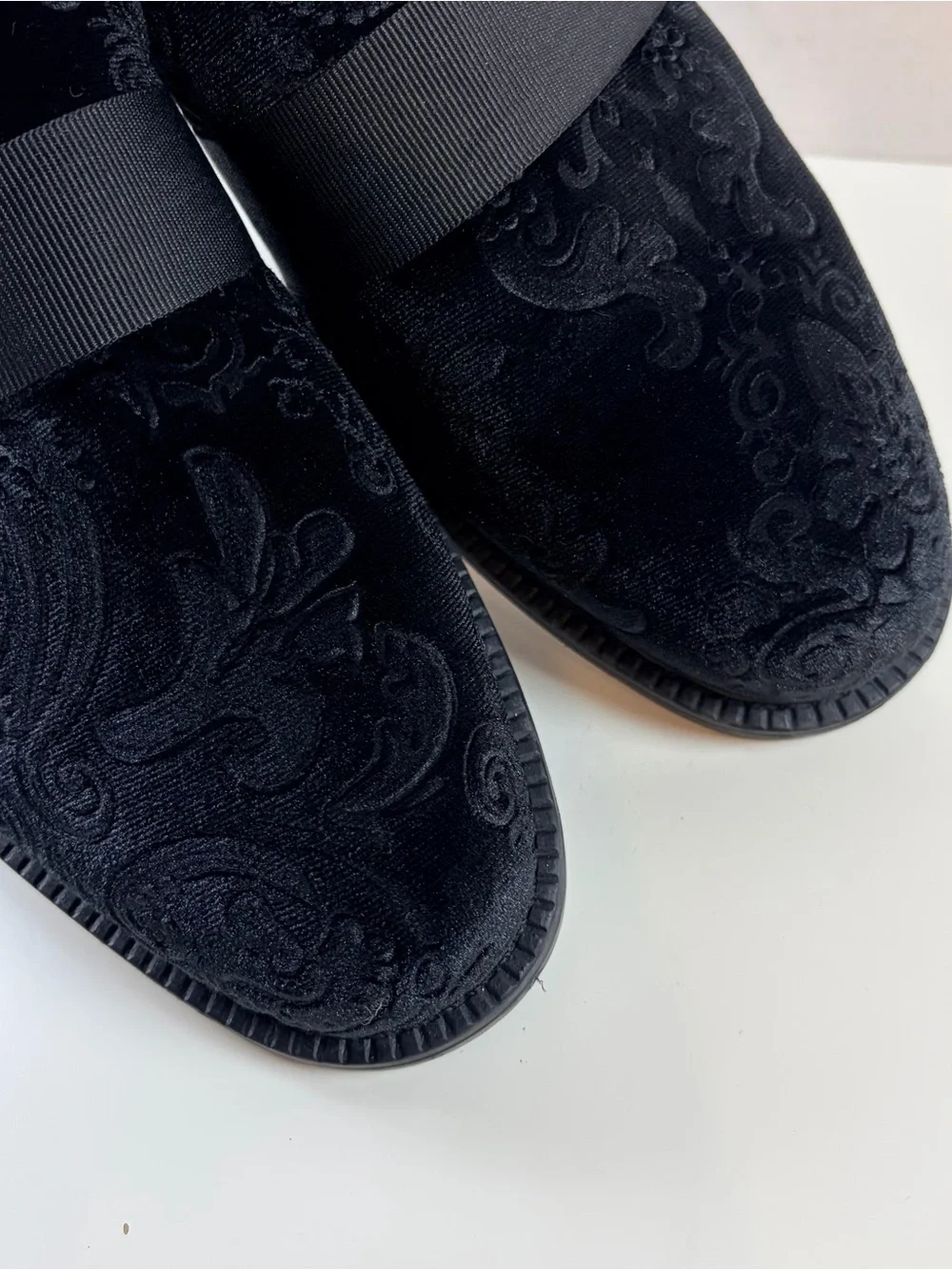 Bruno Marc Black Velvet Paisley Slip-On Tuxedo Loafers Men’s Size 10.5